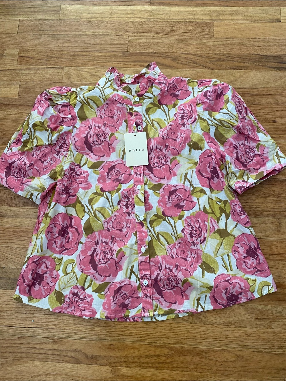 Pink Floral Button-Front Women's Top